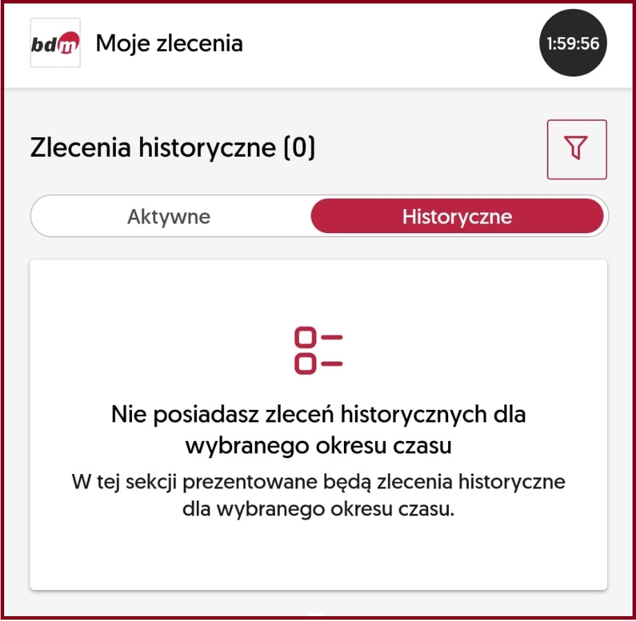 Historia zleceń bdm Mobile